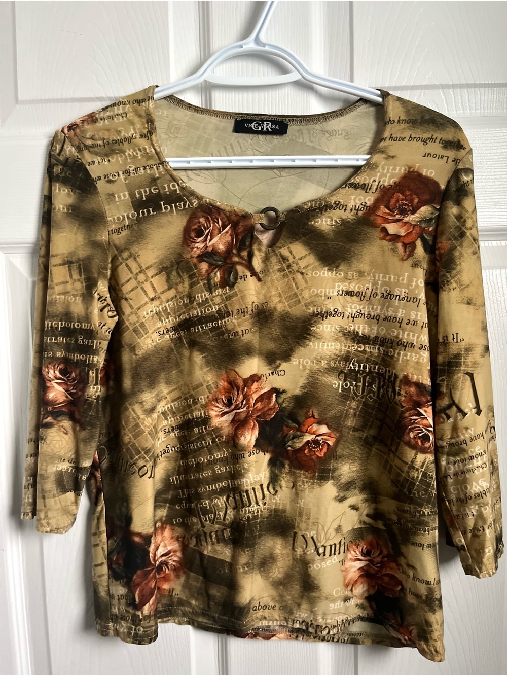 Vintage Vice Versa Top Y2K Whimsigoth Newsprint Floral O-Ring Blouse Medium - Picture 4 of 6
